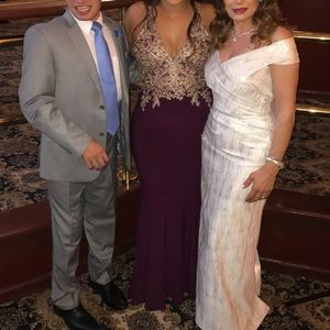 Burgundy and gold evening dress